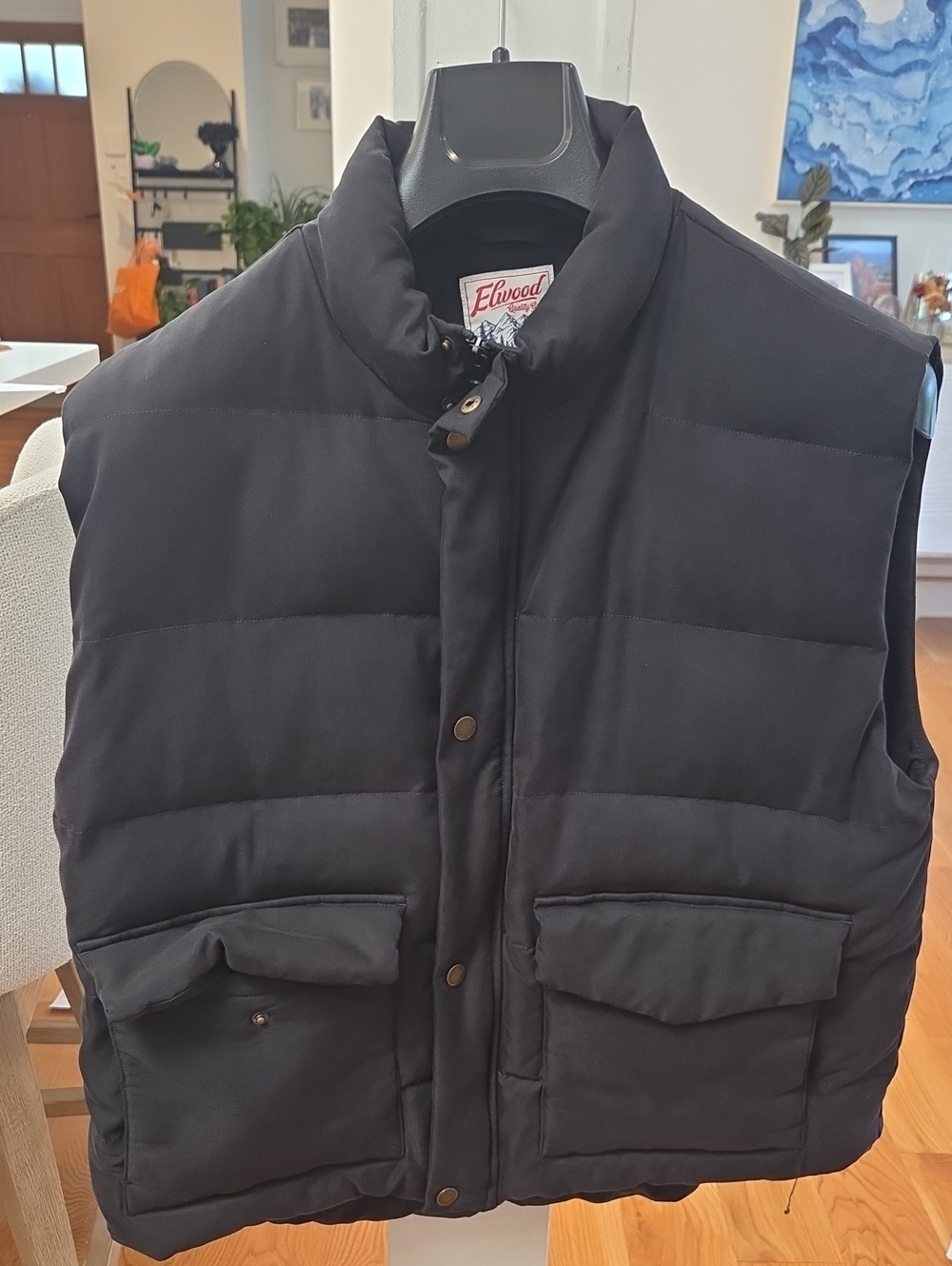 Elwood Mens Goose Feather Down Blend Black Quilted Puffer Vest W/ Snap Pockets M